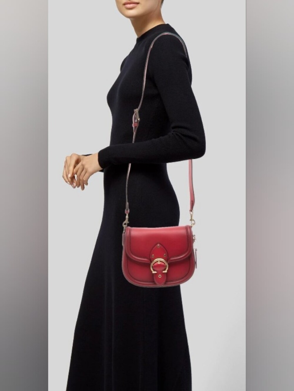 COACH Women's Red Leather Saddle Crossbody Bag 8" X 9"